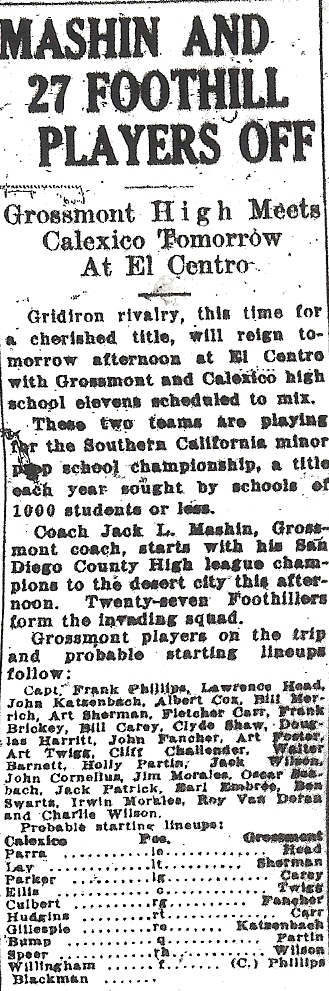 The San Diego Sun noted Grossmont's playoff game.