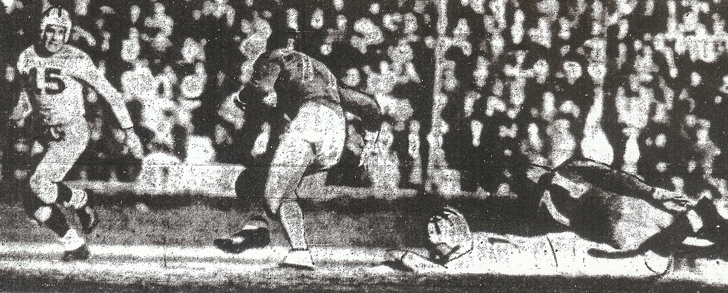 Hoover's Bob Carr turned Ernie McNulty's pass into a 28-yard touchdown play and left one San Diego defender on the ground and another he faked as Carr made his way to end zone.