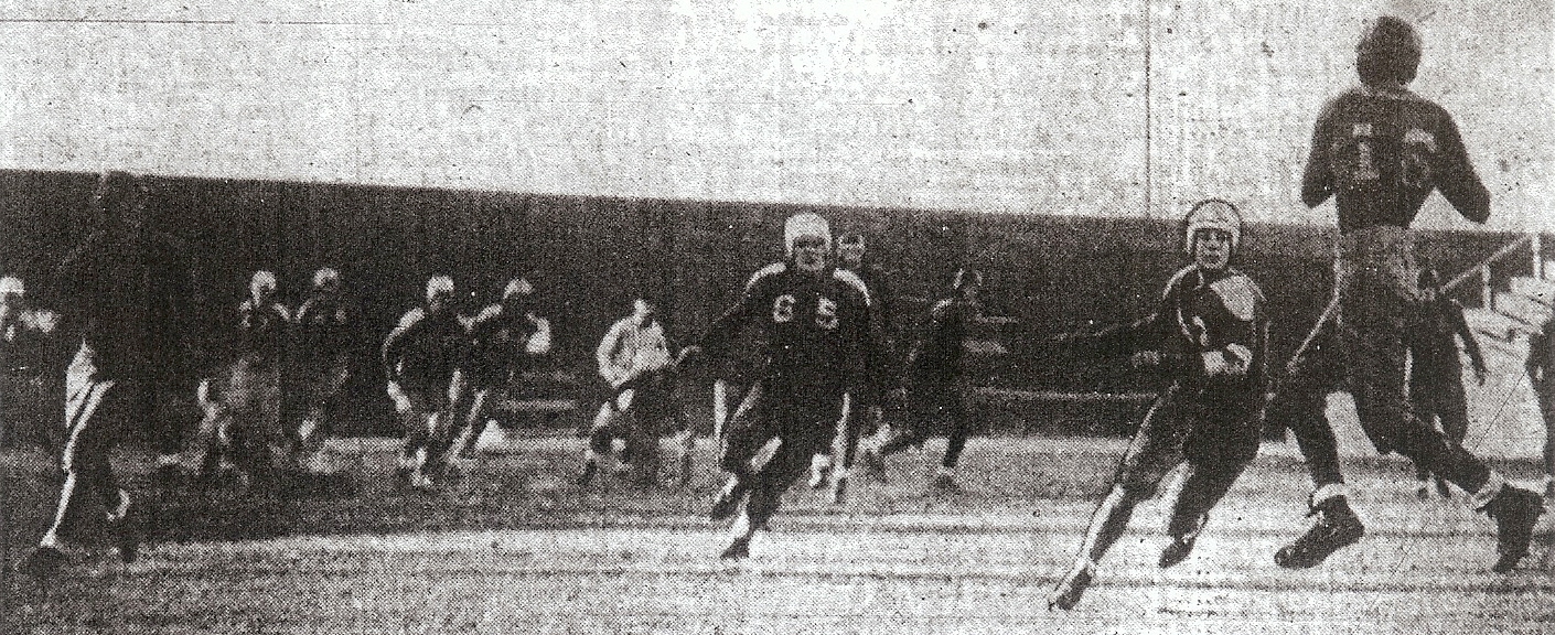 Joe Rinder (16) and quarterback Red Keough teamed on 50-yard touchdown pass play in St. Augustine's win over Brown Military.